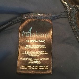 Blue and white polka dot bathing suite